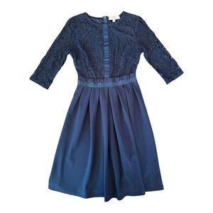 MISSMAY Women’s Navy Blue Floral Lace Three-Quarter Sleeve Dress Sz S